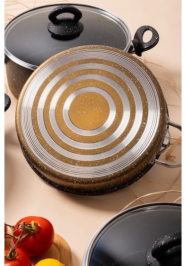 Çarşıdayız 7 Parça Eda Granit Siyah Siyah Tencere Seti Siyah