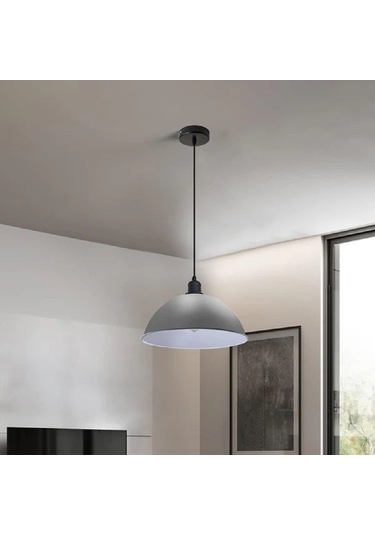 Riolight Modern,vintage,retro,rustik Gri 1xe27 Duylu Metal Tekli Sarkıt Avize Çap:30cm Gri