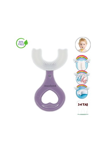 Mas Lord U Tipi Yeni Nesil Diş Fırçası - Mor - Kalp Model  2-6 Yaş