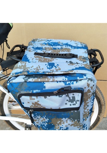 Padalink Bisiklet Arka Çantalı Geniş Çift Bölmeli Dağ Bisikleti Çantası - Mavi Kamuflaj Mavi