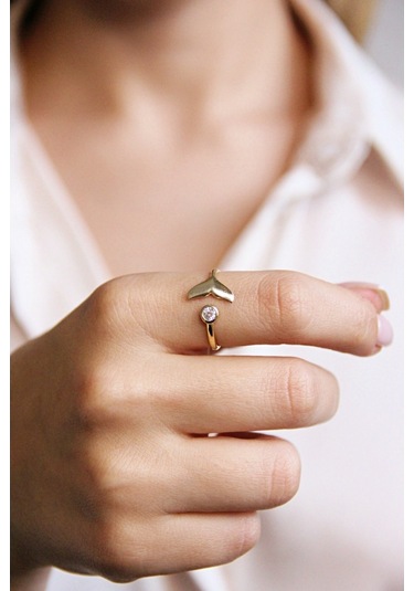 Balina Kuyruğu Motifli Gümüş Altın Kaplama Yüzük - Y011901