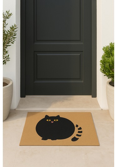 Kedili Paspas Kapı Önü Paspası Kitty Doormat Kapı Önü Kaymaz Paspas Toz Nem Alıcı Kapı Paspas Açıkkahverengi - Bej