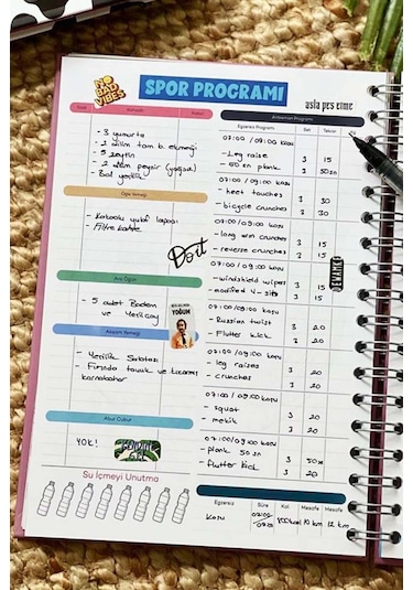Kedi Noodle Tasarımlı Spiralli Sticker'lı Tarihsiz Konuşan Ajanda Haftalık Planlayıcı Defter renkli
