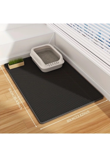 Honeybeeshop Siyah 70x120 Ekstra Büyük Çift Katmanlı Kedi Kumu Matı Eva Malzeme Sıçrama Önleyici Ve Sızdırmaz Tasarım