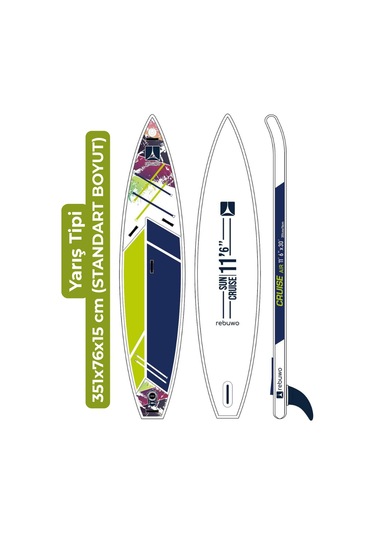 Rebuwo Pro Sup Şişme Sörf Tahtası Stand Up Paddle Board 76 351 15 Cm Yeşil Yarış Board