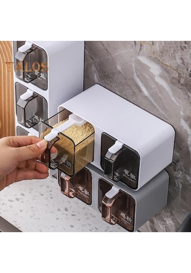 Gri Duvara Monte Baharat Kavanozları 300/600/900/1200 Ml Kaşıkla Düzenleme Kutusu Yerden Tasarruf Sağlayan Mutfak Depolama Ev Tedarik 900ml 3 Gri