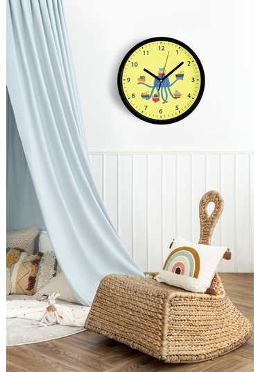 Gemileri Tutan Ahtapot Çocuk Odası Duvar Saati - 30cm - Önü Camlı Siyah Kasa - Sessiz Mekanizma-jh1165 Siyah