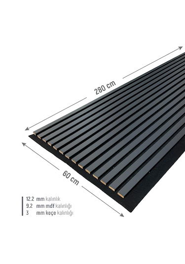 Akustik Ahşap Duvar Paneli Lambiri Antrasit 60 280 Cm