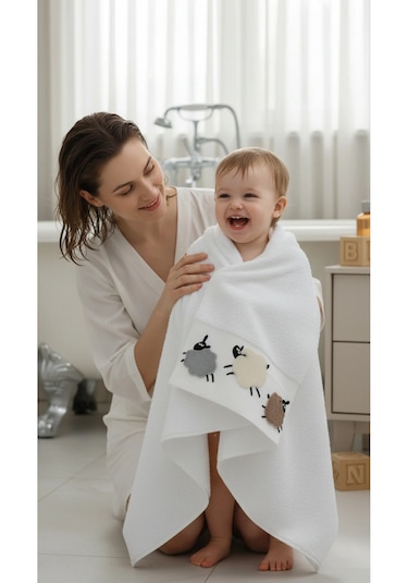 %100 Pamuk Premium Çocuk Banyo Havlusu Açık Beyaz