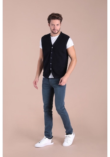 Ferraro Desenli Pamuk Triko Yelek - Lacivert-Lacivert