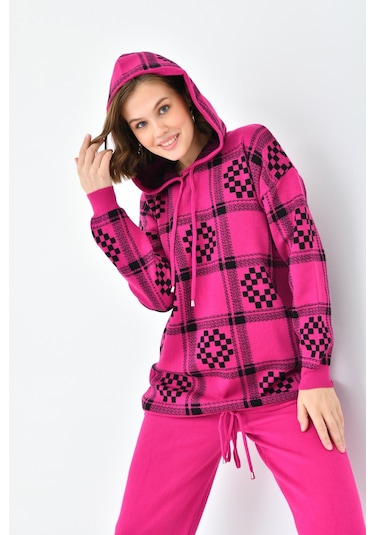 Ftz Women Kadın Dama Desenli İkili Takım Fuşya 20604-fuşya Fuşya