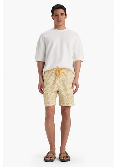 Defacto Regular Fit Desenli File Astarlı Diz Üstü Deniz Şortu E1025ax25hsyl190 Sarı
