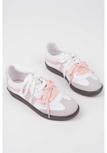 Muggo Retro Çift Bağcıklı Günlük Kadın Sneaker Spor Ayakkabı Pudra