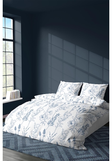 Zeynep Tekstil Pamuklu Çarşafsız Nevresim + Yastık Kılıfı Çift Kişilik Nevresim Seti Perry 200 x 220 Mavi