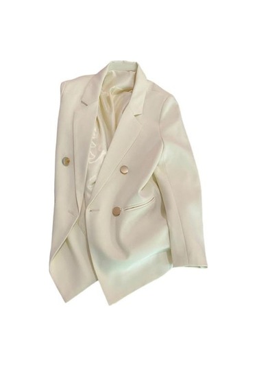 İlkbahar Sonbahar Takım Elbise Ceket Yaka Uzun Kollu Çift Sıralı Takım Elbise Ceket İle Bej