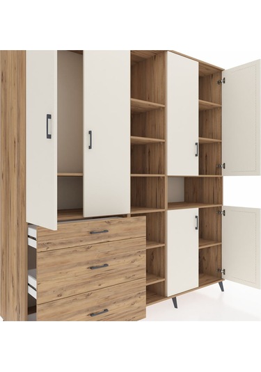 Kronos Dolap 13 Raflı 3 Çekmeceli 6 Kapaklı 220x59x243 Çam-aytaşı/çam Aytası/atlas Çam