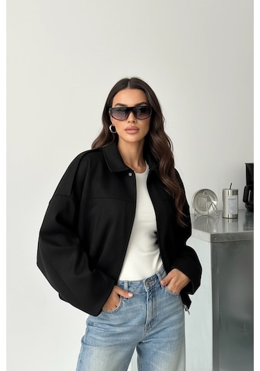 Cemo Basic Crop Gömlek Ceket Shacket Camel Basic, Crop, Gömlek Siyah