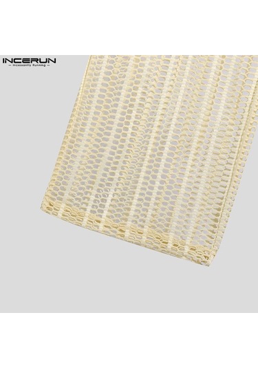 Incerun Artı Boyutu Erkek File Maxi Pantolon See Through Yaz Örgü Tatil Rahat Gevşek Katı Uzun Pantolon Bej