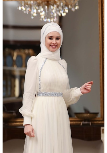 Melisma Efsane Tesettür Abiye Ekru