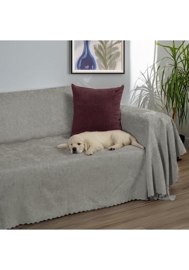 Jakarlı Şönil Koltuk Örtüsü Çekyat Örtüsü Koltuk Şalı 175x350 Kaymaz Gümüş Gümüş