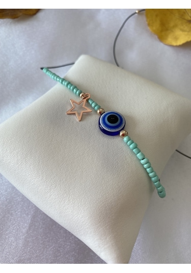 Nazar Boncuklu Yıldız Figürlü Yeşil Halhal Ipli Çok Renkli