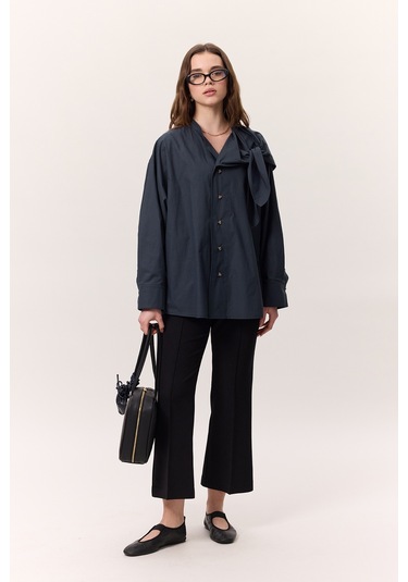 Bağlamalı Detaylı Tasarım Gömlek Lacivert Lacivert