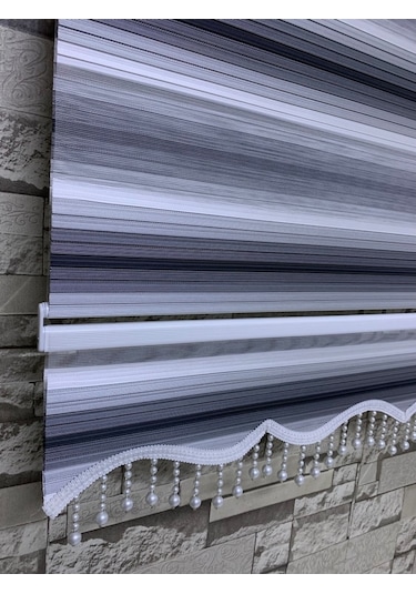 Siyah Gri Beyaz Geniş Plise Zebra Stor Perde Tüm Ölçülerde