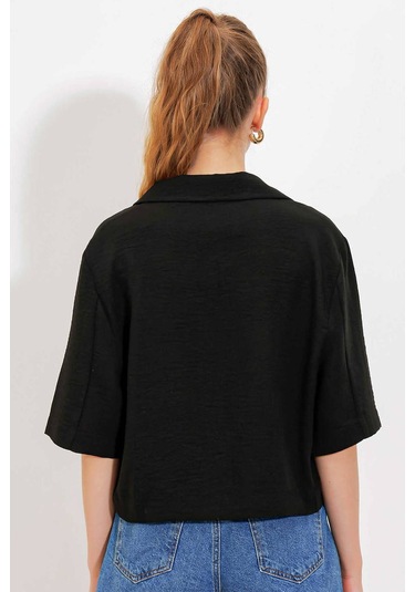 Gabria Kısa Keten Ceket Siyah