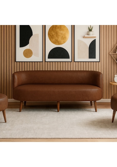Sydney Üçlü Koltuk Kanepe Deri Kumaş - Ahşap Ayak Ev & Ofis Kullanımı - Acı Kahve Acı Kahve