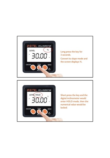 Tongxida Alüminyum Kasa Dijital Eğim Ölçer 0-360 , Pil Dahil Değil