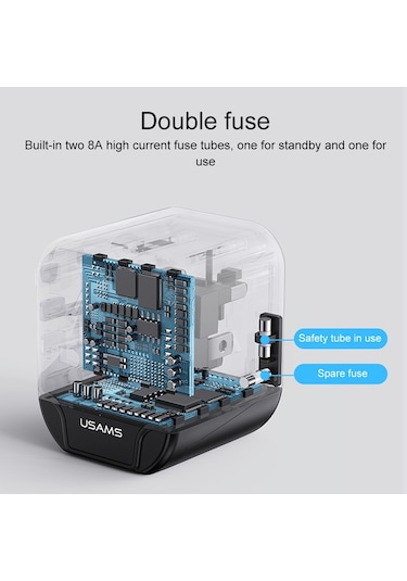 Usams Us-cc173 T55 12w Evrensel Çoklu Fişli Seyahat Şarj Cihazı Siyah