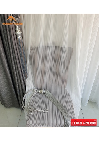 Lüks Dalga Zincir Çizgili Kurşunlu Tül Perde - Modern House