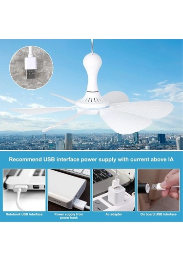 Sessiz 6 Yaprak Usb İle Çalışan Tavan Gölgelik Vantilatörü Kamp Yatağı Yurt Çadırı Için Asılı Vantilatör 6x2zyt Renkli