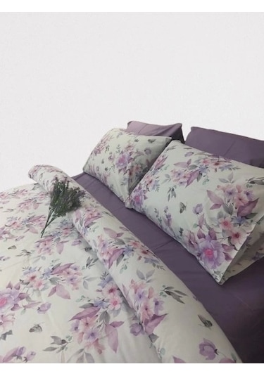 Çift Kişilik Lila Çiçek Desenli 160 220 Nevresim Takımı LILA
