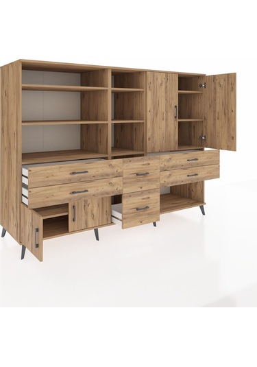 Kronos Dolap 10 Raflı 6 Çekmeceli 4 Kapaklı 220x59x163 Çam-çam Çam-çam