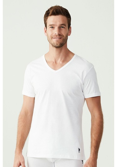 U.s Polo Assn. 90001 Erkek Battal 2'li V Yaka T-shirt-beyaz Beyaz