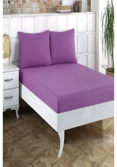 Altın Karma Çift Kişilik İnce Penye Lastikli Çarşaf 150x200 Cm 2 Adet Yastık Kılıflı Lila