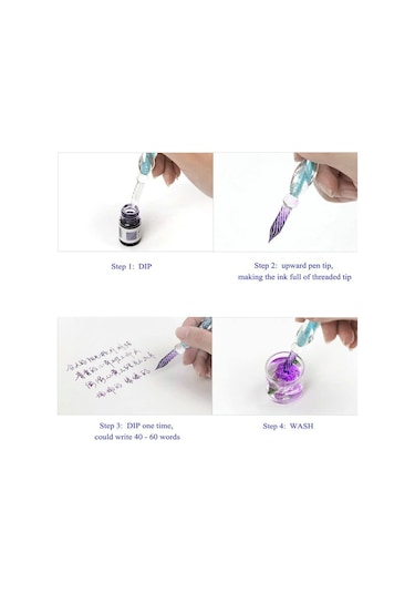 El Yapımı Cam Dolma Kalem Kaligrafi Hokka Seti 12 Mürekkepli