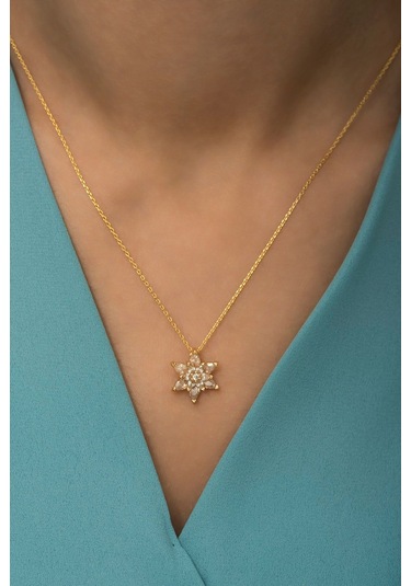 Ervanur Altın Kaplama Beyaz Taşlı Lotus Çiçeği Kadın Kolye Beyaz