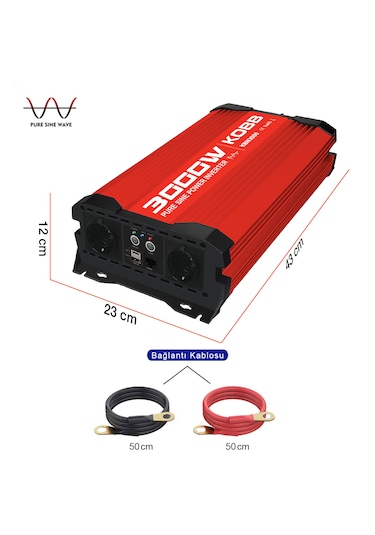 Kobb Kbn3000  12V-220V 3000Watt Tam Sinüs Dönüştürücü İnvertör