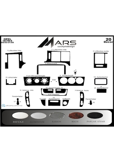 Opel Vectra B Konsol-torpido Kaplama 1995-2002 20 Parça Seçenekler