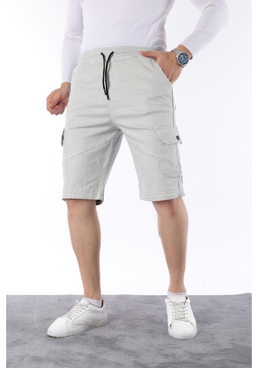 Classics Men Erkek Comfort Fit Keten Bel Lastikli Cepli Kapri Şort Taş