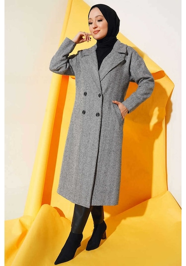 Giyim Dünyası Kadın Kruvaze Kaşe Kaban Siyah 001