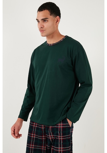 Buratti Pamuklu Regular Fit Bisiklet Yaka Ekoseli Erkek Pijama Takımı 6574001 Yeşil