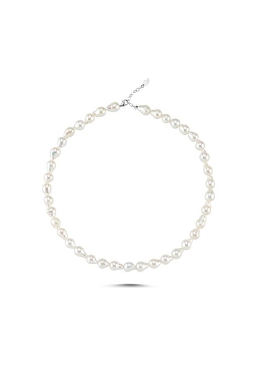 Sıralı Damla Doğal İnci Kolye Beyaz