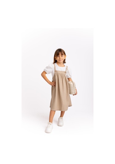 Müslin Tişörtlü Elbise Takım Vizon Vizon