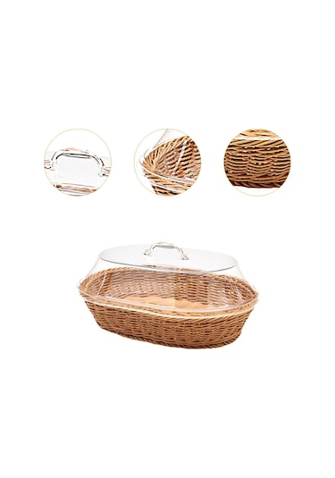 Magideal Suntek Kapaklı Hasır Dokuma Meyve Ekmek Sepeti 30 x 40 CM