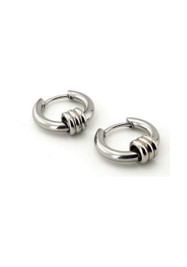 Üç Boğumlu Halka Tasarım Paslanmaz Çelik Erkek Küpe E792 Çok Renkli