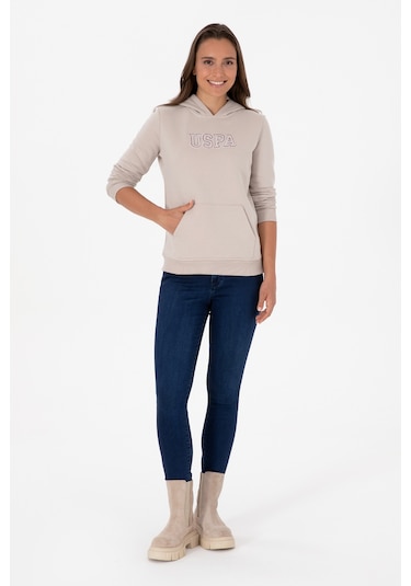 U.S. Polo Assn. Kadın Taş Şardonlu Kapüşonlu Basic Sweatshirt 50313566-VR049 U.S. Polo Assn. Kadın Taş Şardonlu Kapüşonlu Basic Sweatshirt 50313566-VR049