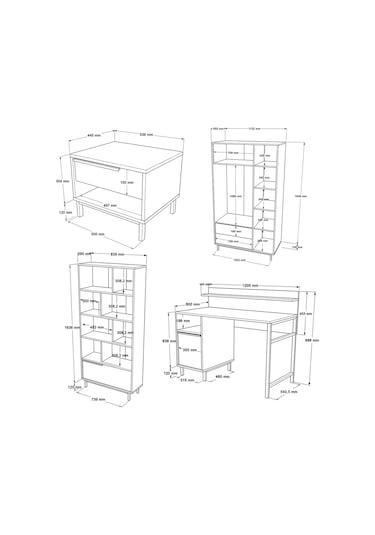 Robin Home Lidya Genç Odası Takımı 7'li Set Sepet-uv Baskı Jüt Kahverengi